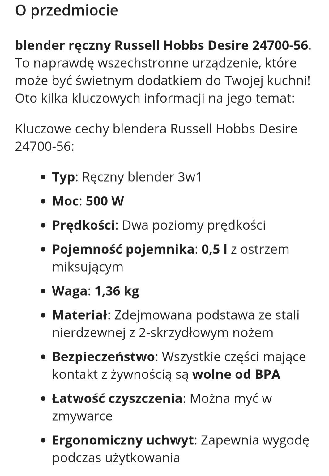 Nowy blender ręczny Russel Hobbs 3 w 1