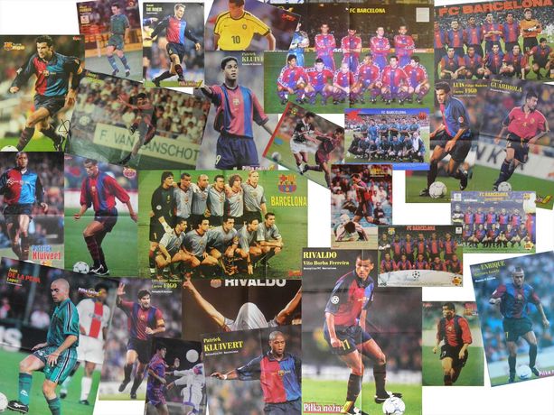 plakaty piłkarzy FC BARCELONA lata 90! Ronaldo Rivaldo Kluivert