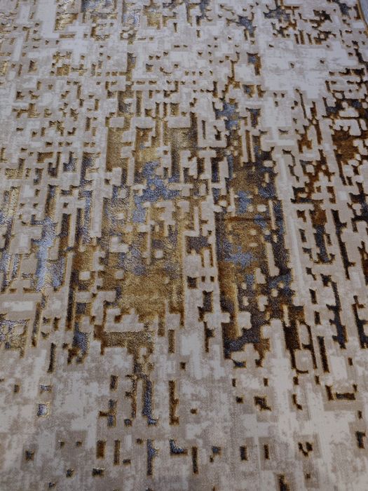 Okazja! Nowy dywan 240x117 cm – geometryczny wzór, beżowo-złoty