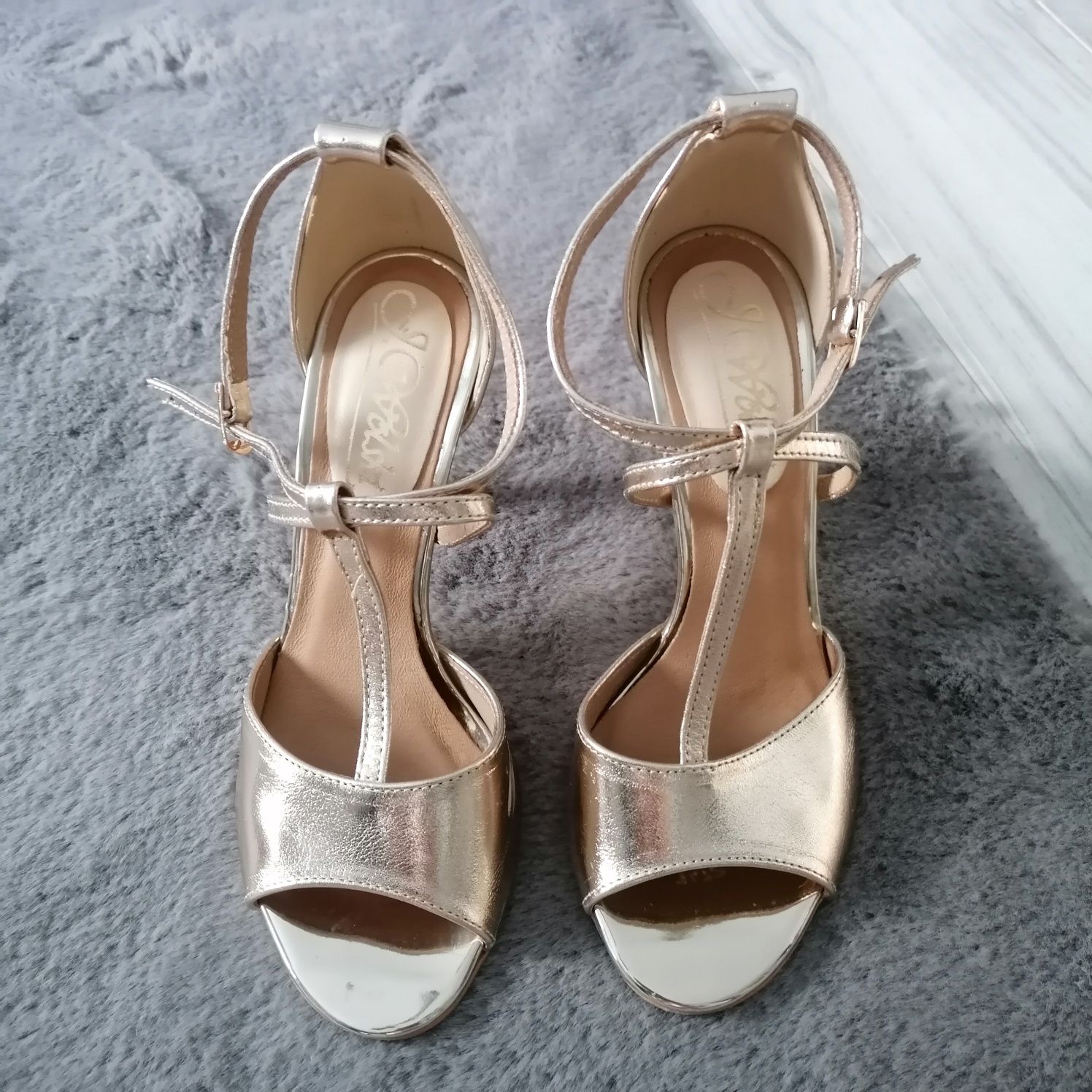 Buty sandały złote 36 J.WOLSKI skóra naturalna