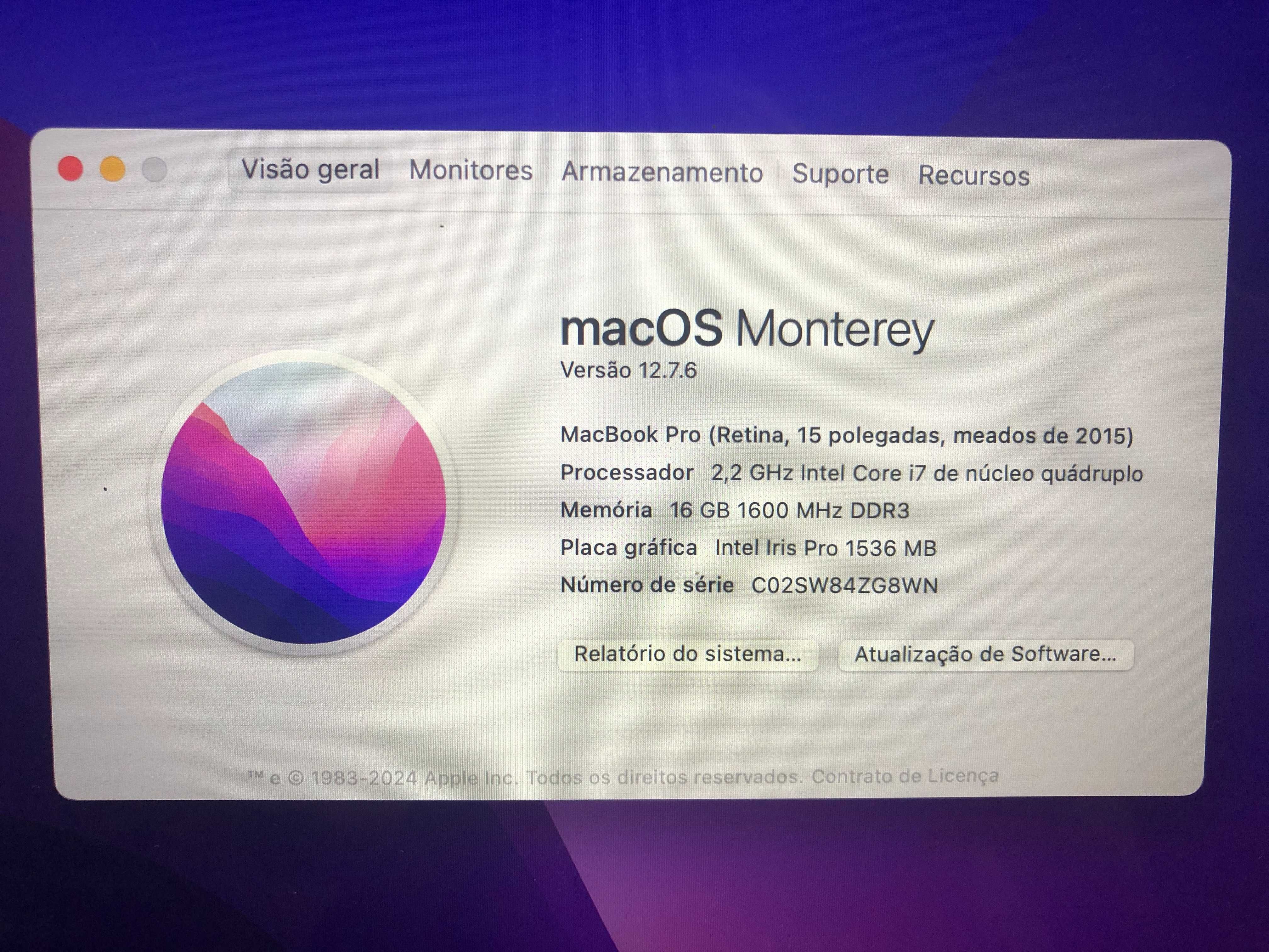 Macbook Pro Intel Core I7 2.2 GHZ 16gb RAM