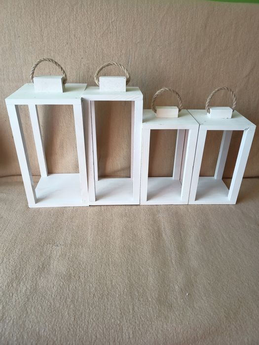 Lampiony , latarenki 3 sztuki drewniane kolor biały WARTO !