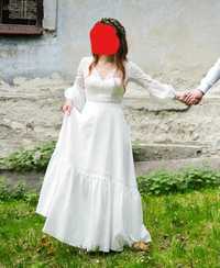 Suknia ślubna długi rękaw boho rustykalna elegancka 34/XS na niską os.