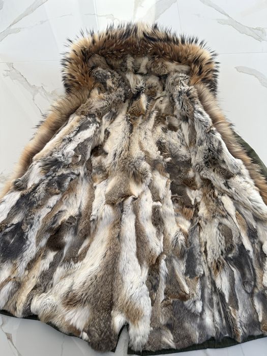 Kurtka parka zimowa khaki obszycie jenot w srodku królik rozmiar S