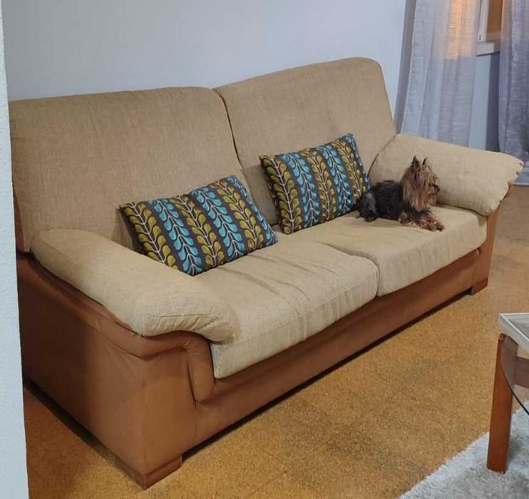 Conjunto de 2 Sofás ( Tecido e Pele )