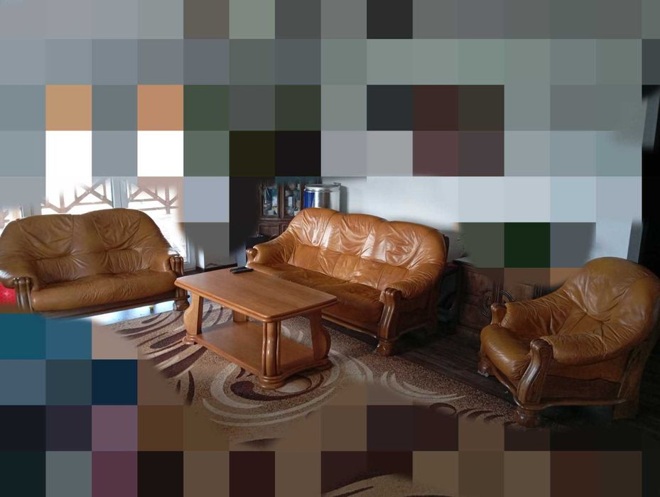 Komplet wypoczynkowy skóra dąb 3+2+1+ława