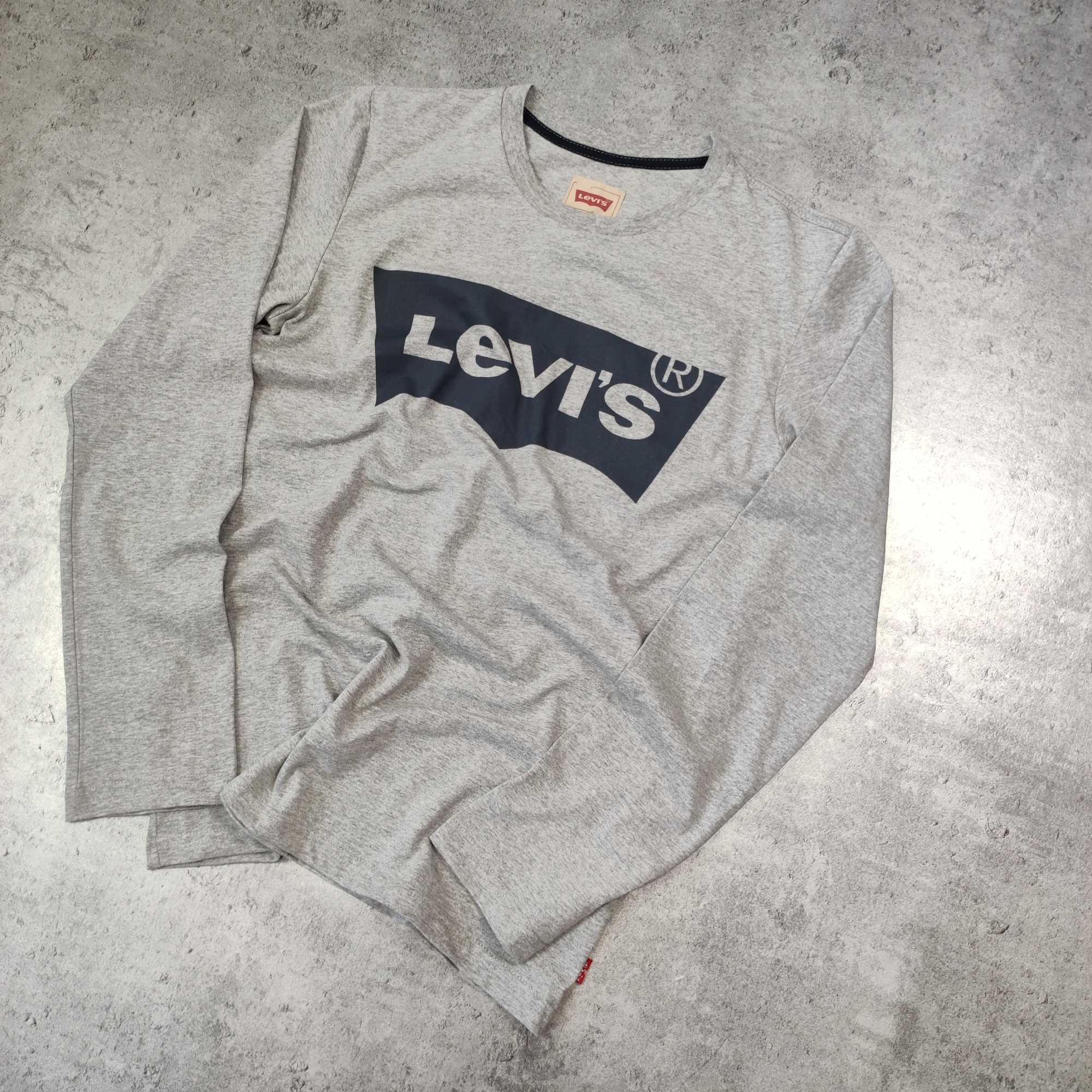 MĘSKA Koszulka Długi Rękaw Longsleeve Levis Szara Bawełna Klasyk Logo