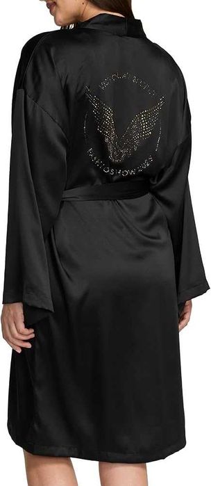 Victoria's secret xs/s fashion show халат чорний сатиновий
