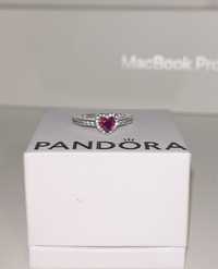 Pandora srebrny pierścionek bordowe serce silver ring heart rozmiar 14