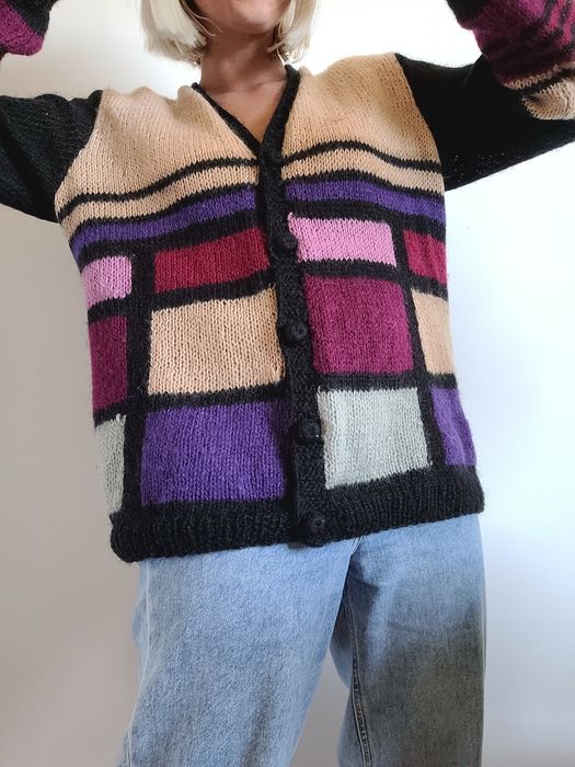 Kolorowy moherowy kardigan sweter oversize moher wełna handmade