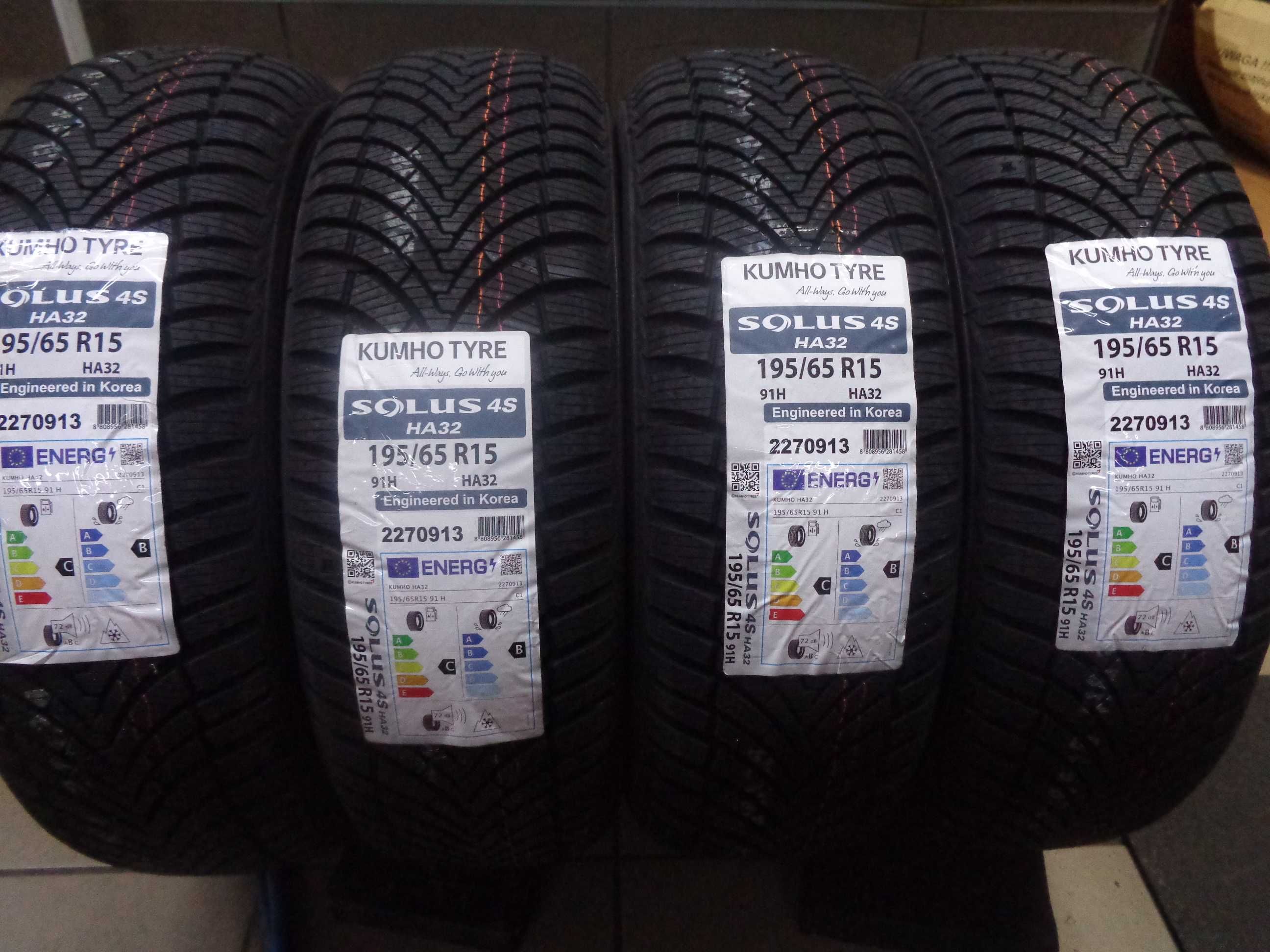 195/65R15 KUMHO Solus 4S HA32 , Nowe Opony Całoroczne , ADAC Ranking