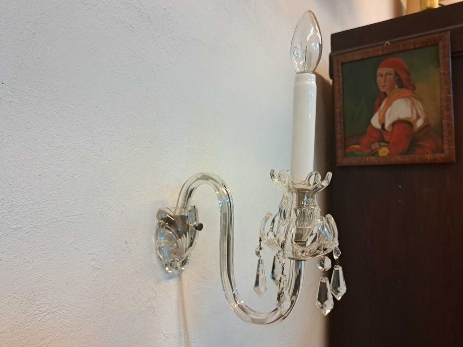 Kinkiet szklany kryształowy pojedynczy jednoramienny