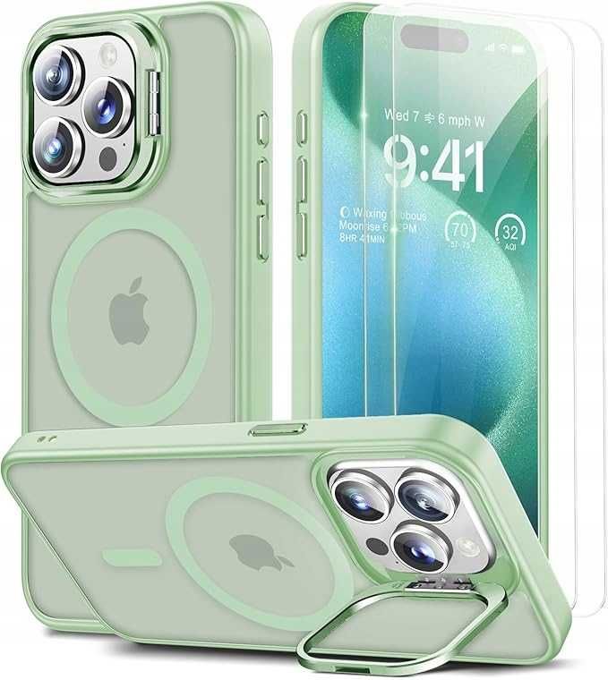 Beeasy MagSafe etui do iPhone 15 Pro ze stojakiem + 2x folia matowe