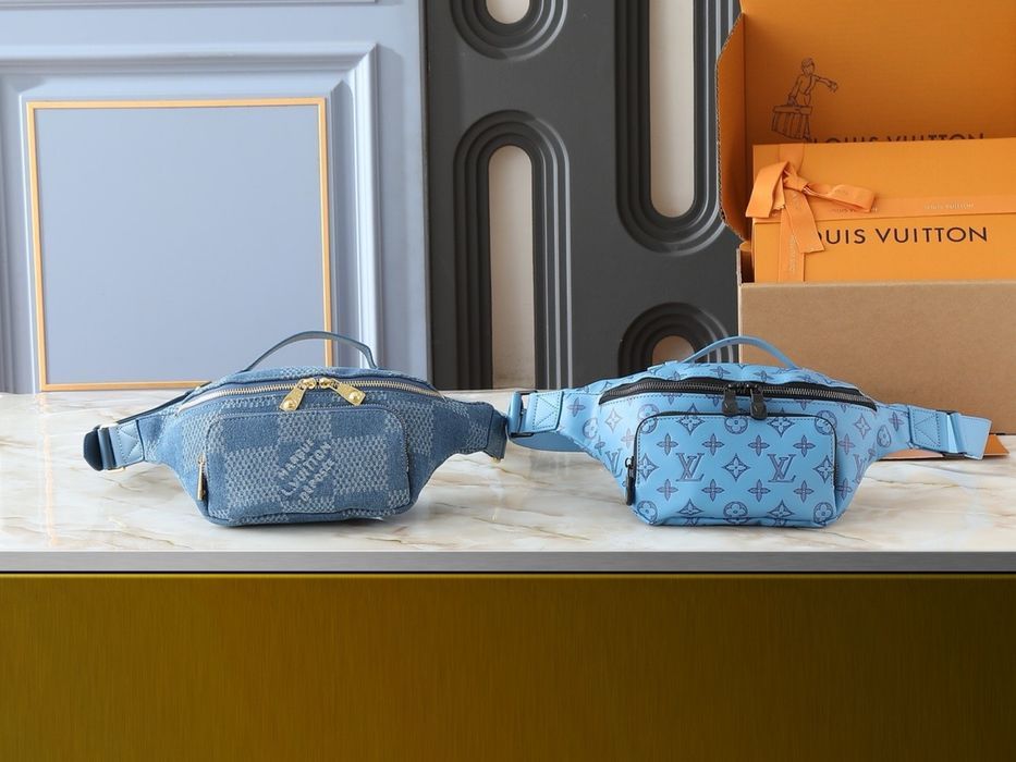 LOUIS VUITTON бананка голубая мужская синяя джинсовая кожаная оригинал