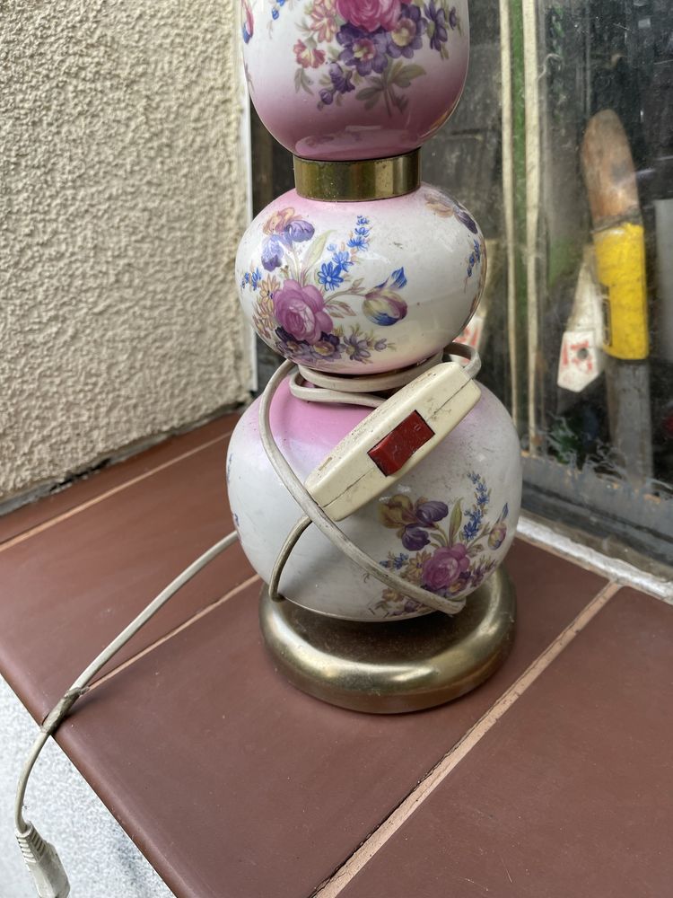 Vintage stara lampa stojąca ceramiczna malowana w kwiatki