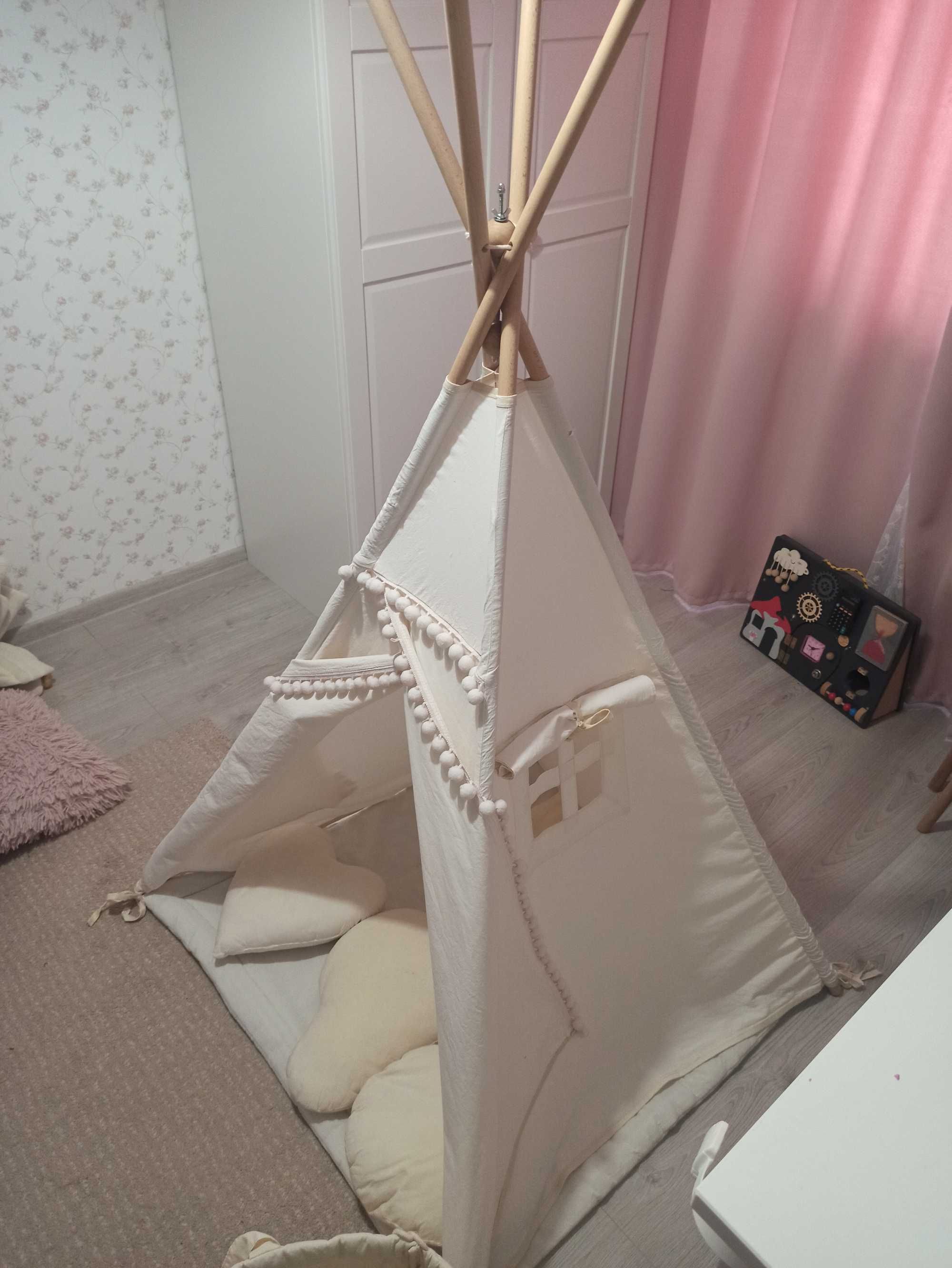 Namiot Tipi Boho ECRU POMPONY