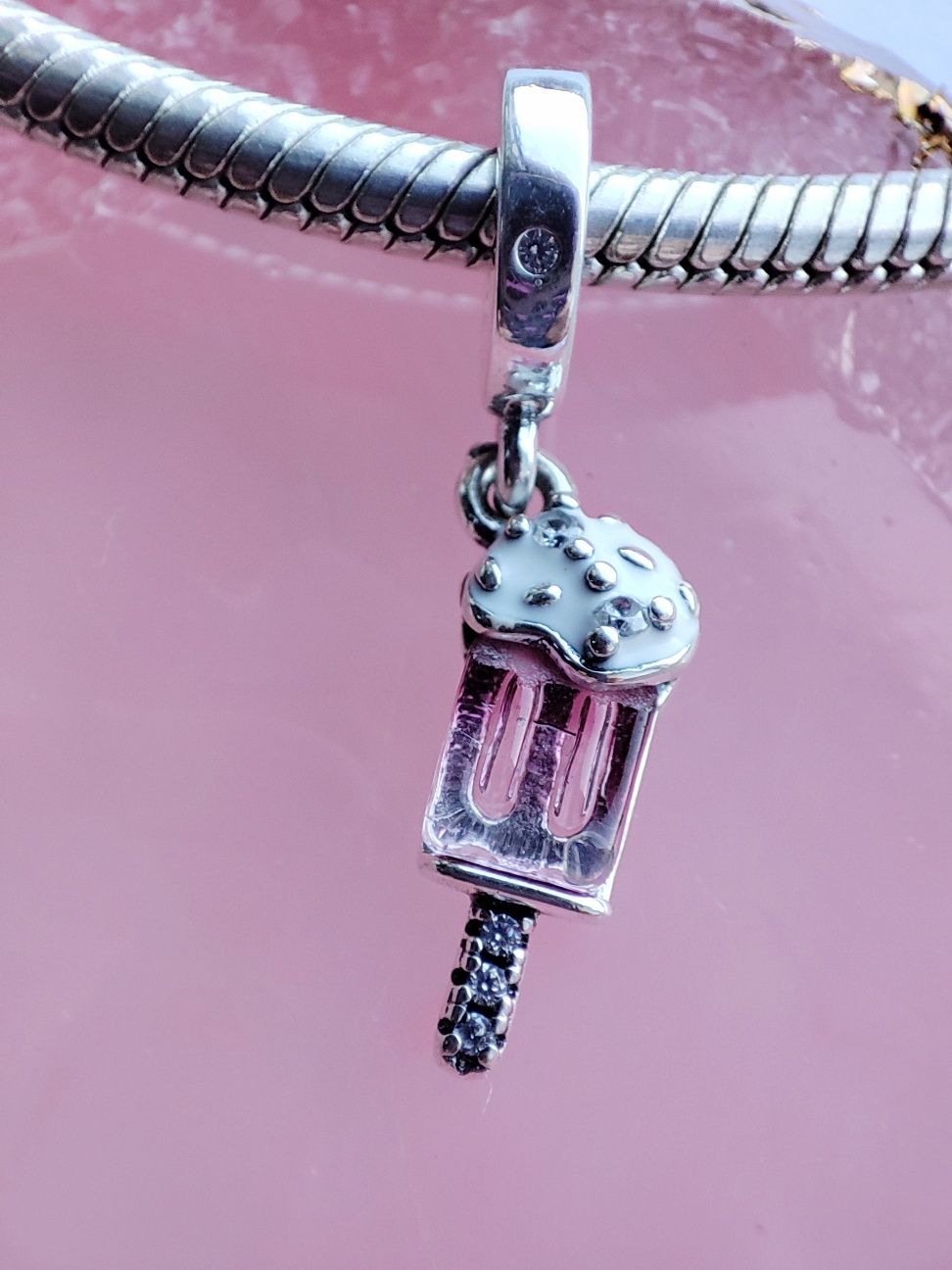 Charms zawieszka srebro 925 różowy lód
