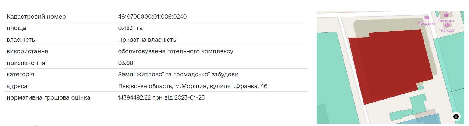 Продаж земельної ділянки під будівництво готелю в м. Моршині