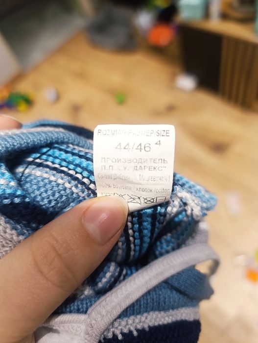 Zestaw 2x czapka z wiązaniem szara niebieska | 46cm 3-6msc