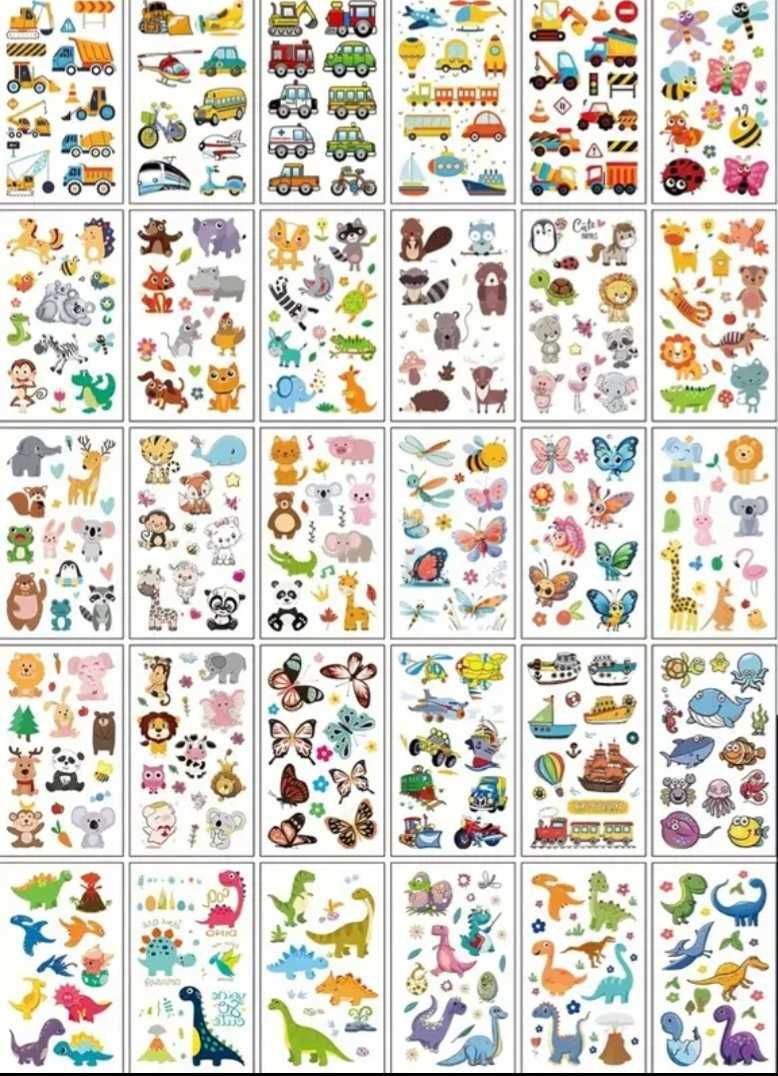 300 wzorów! MIX tatuaże dziecięce 30 arkuszy