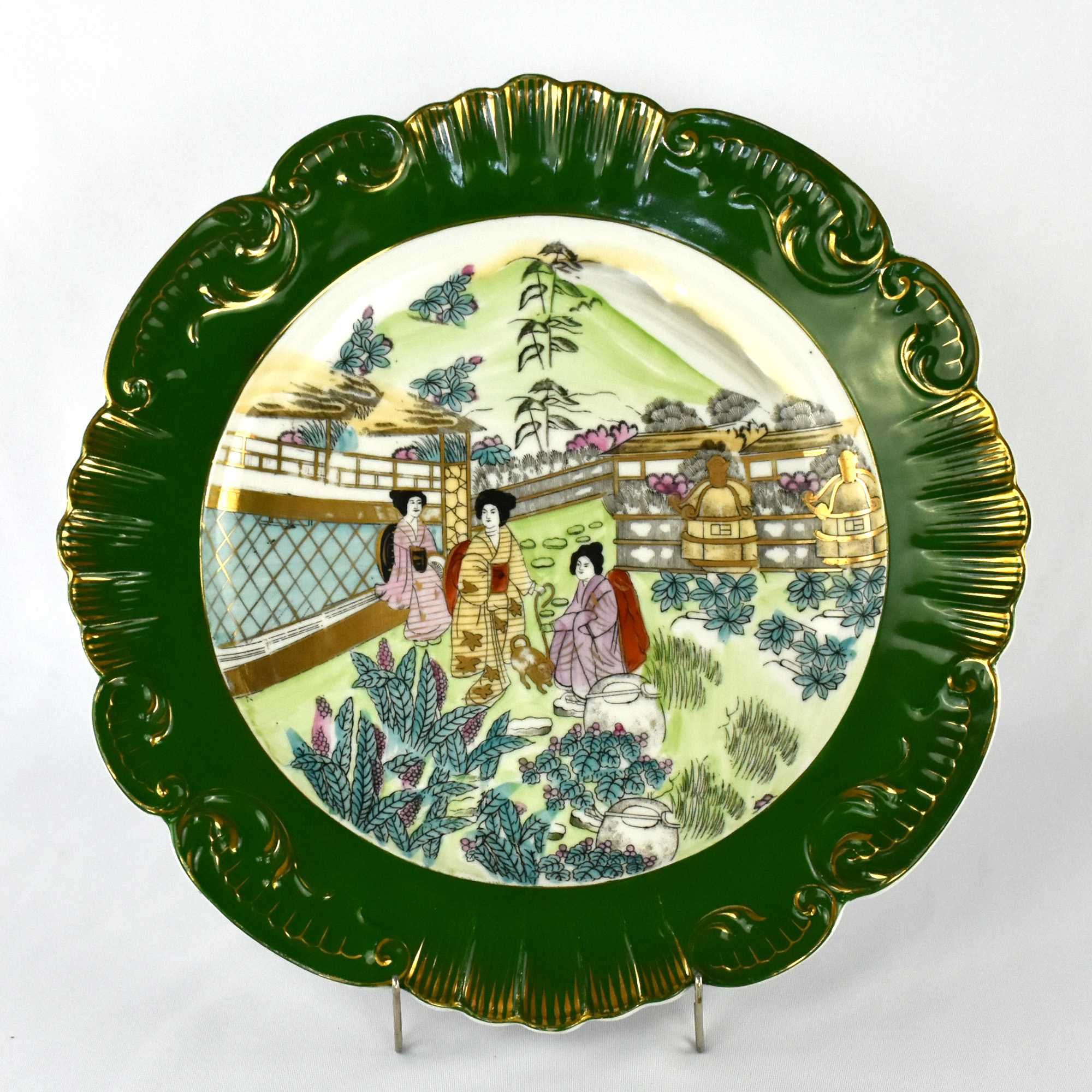 Grande prato Vista Alegre, decoração oriental, Diâmetro: 37 cm