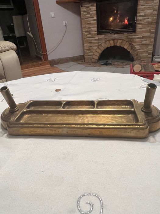 Vintage pen holder desk set made of brass.