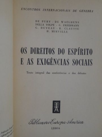 Os Direitos do Espírito e as Exigências Sociais de R. de Pury