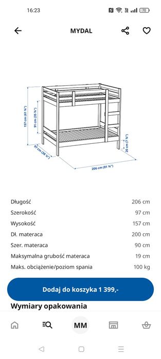 Łóżko piętrowe IKEA