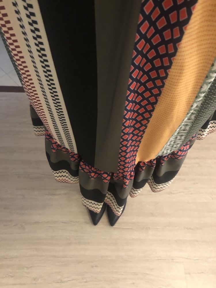 NOWA sukienka boho rozkloszowana dekolt serek falbanki jesień