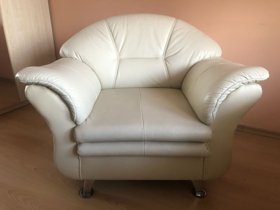 Wypoczynek skóra naturalna 3os., 2os., 1os., ecru [Kanapa sofa fotel]