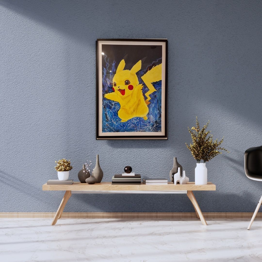 Pokémon Pikachu 50x70cm pintura em acrílico com moldura