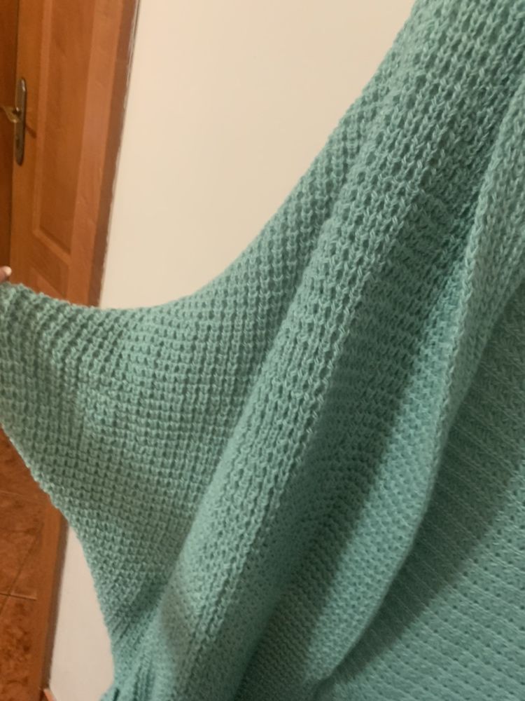 Kardigan dlugi gruby sweter cieply Nowy oversize mięta