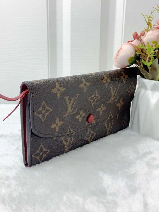 Nowe! Portfel damski LV Louis Vuitton Emilie Monogram czerwona klamra