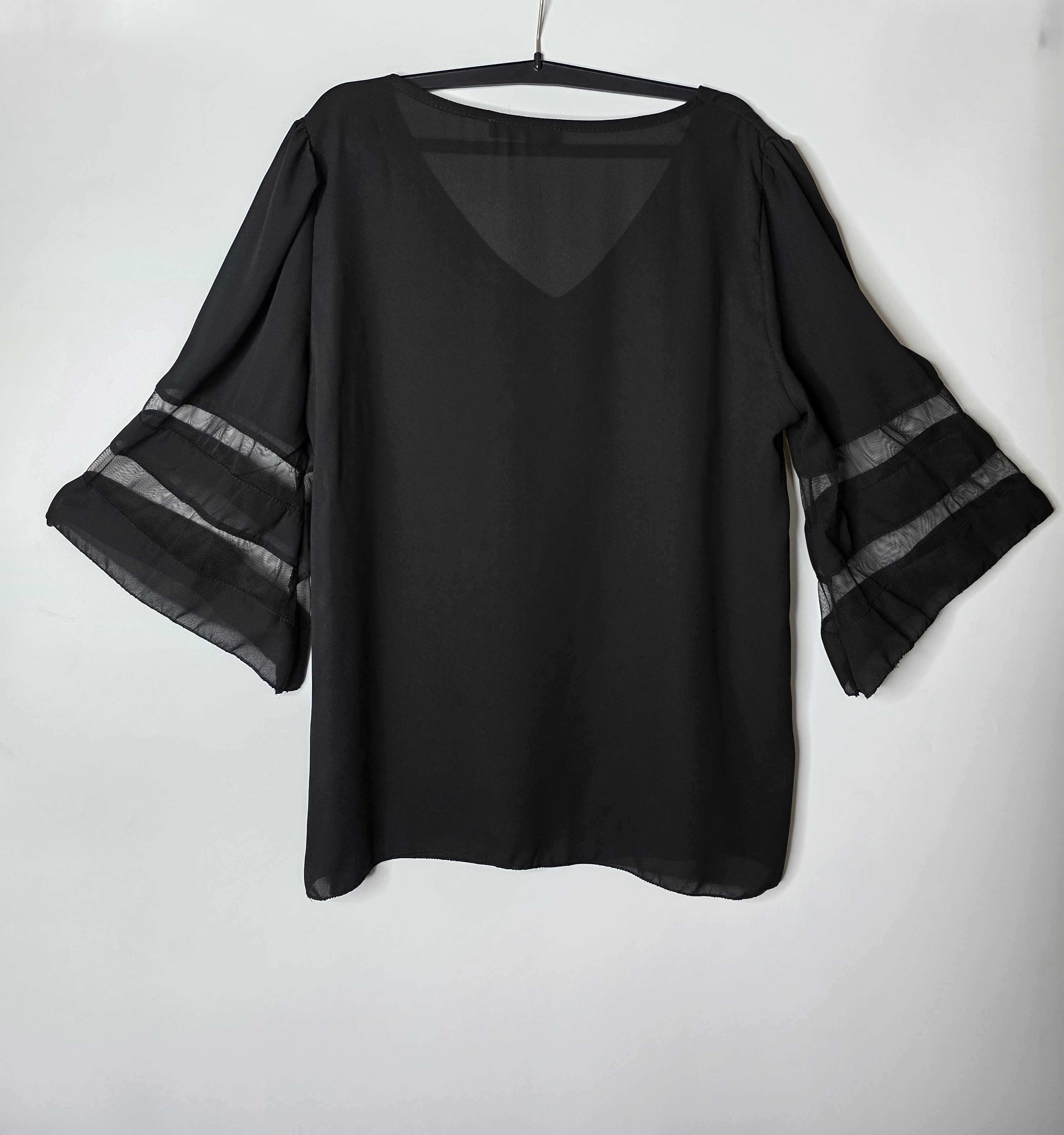 Черная женская блузка с прозрачными рукавами styleboom