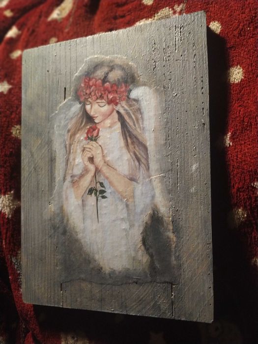 Obrazek anioł z różą16x21