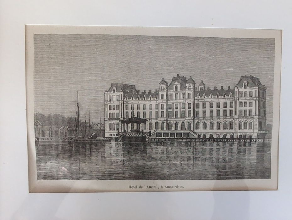 Gravura antiga em madeira paisagem Amsterdam 1890