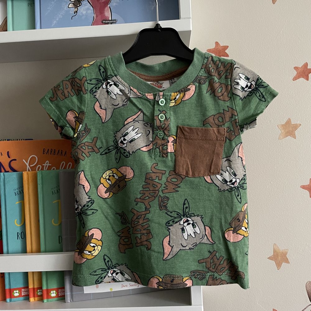Bluzka koszulka krótki rękaw zielona Tom and Jerry 100% bawełna 74
