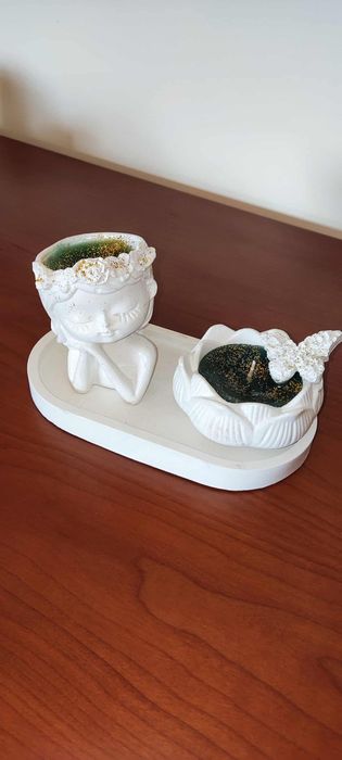 Conjunto de gesso e velas artesanais