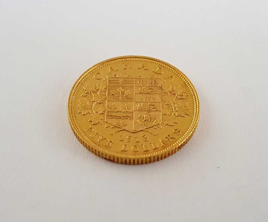 Złota moneta 5 Dolarów Kanadyjskich 1913 rok - Król Jerzy V - ładna