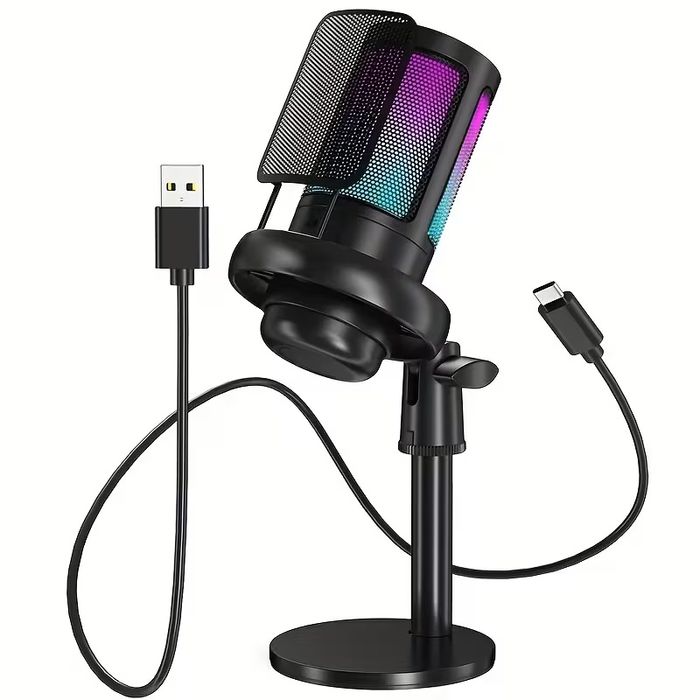 USB мікрофон студійний для пк, стрімів, RGB ЮСБ ME6S Чорний