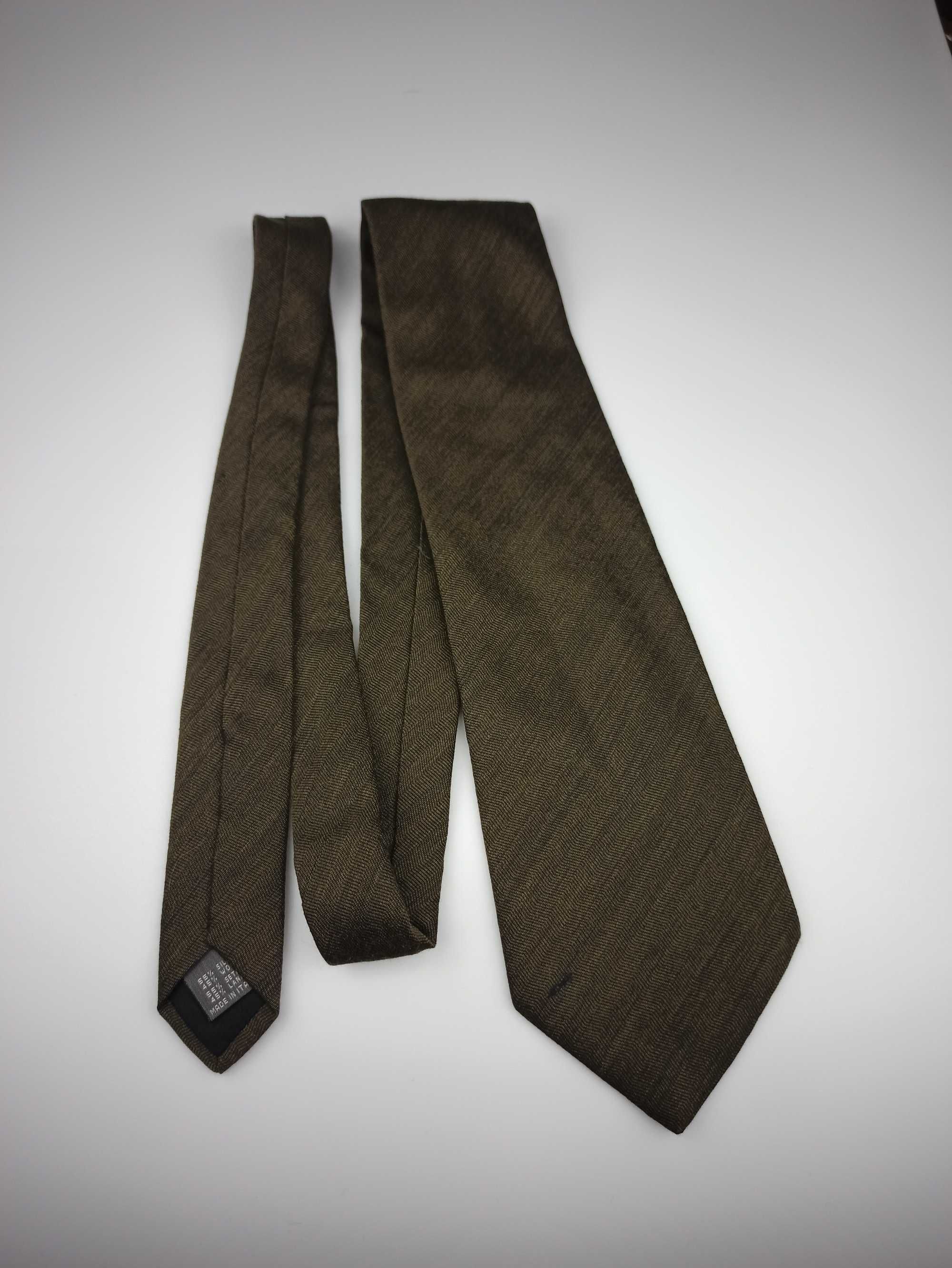 Włoski brązowy lniany wełniany krawat gładki wel05