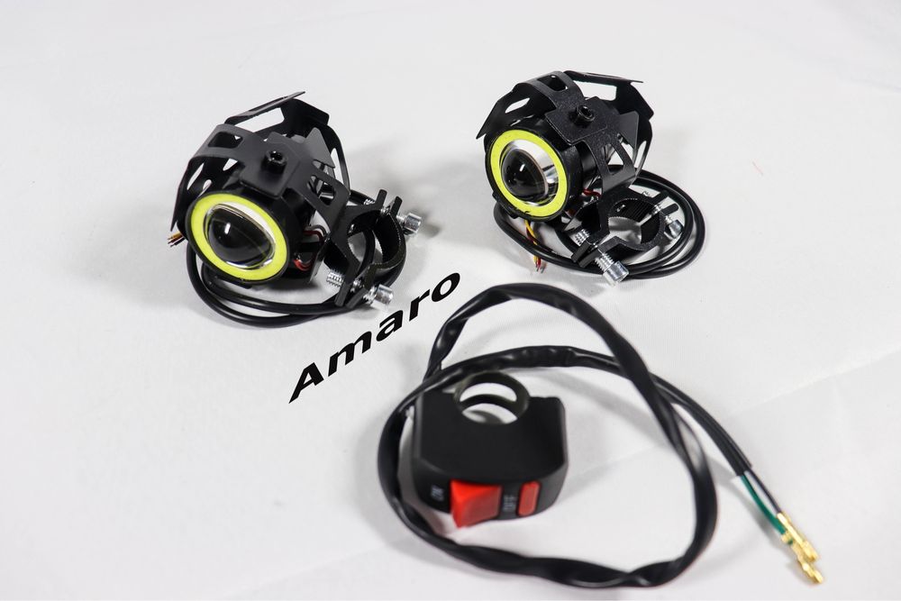 2 Farois/Luzes Led Auxiliares Com Angel Eyes e Interruptor Para Moto| NOVOS