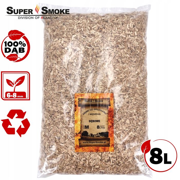 Zrębki Wędzarnicze Super Smoke DĄB KL-08 (6-8mm) Medium 8 Litrów