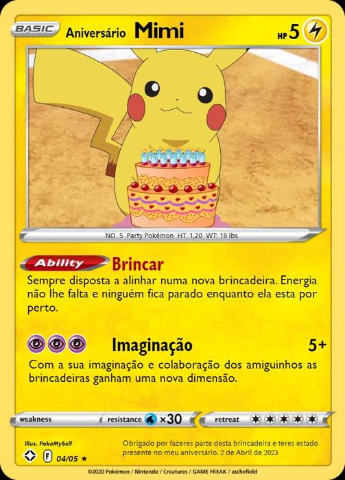 Cartas Pokémon de aniversário customizadas - 5 cartas