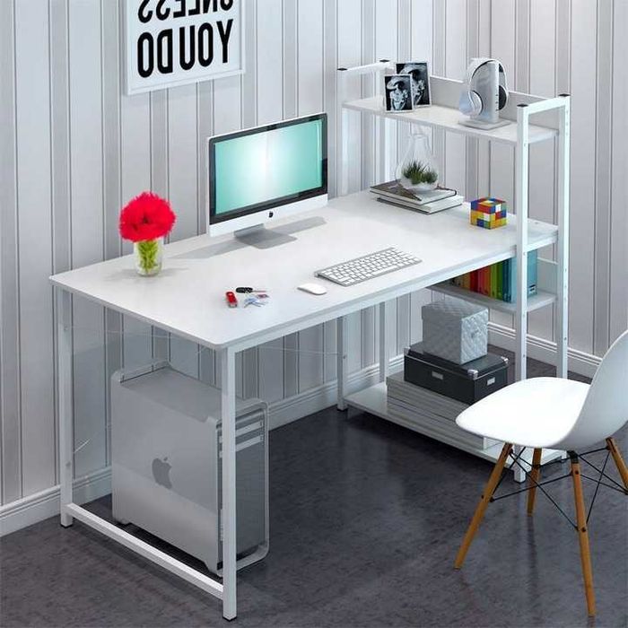 NOWE Biurko Loft Białe Gamingowe Metalowe Komputerowe Z Półkami OKAZJA