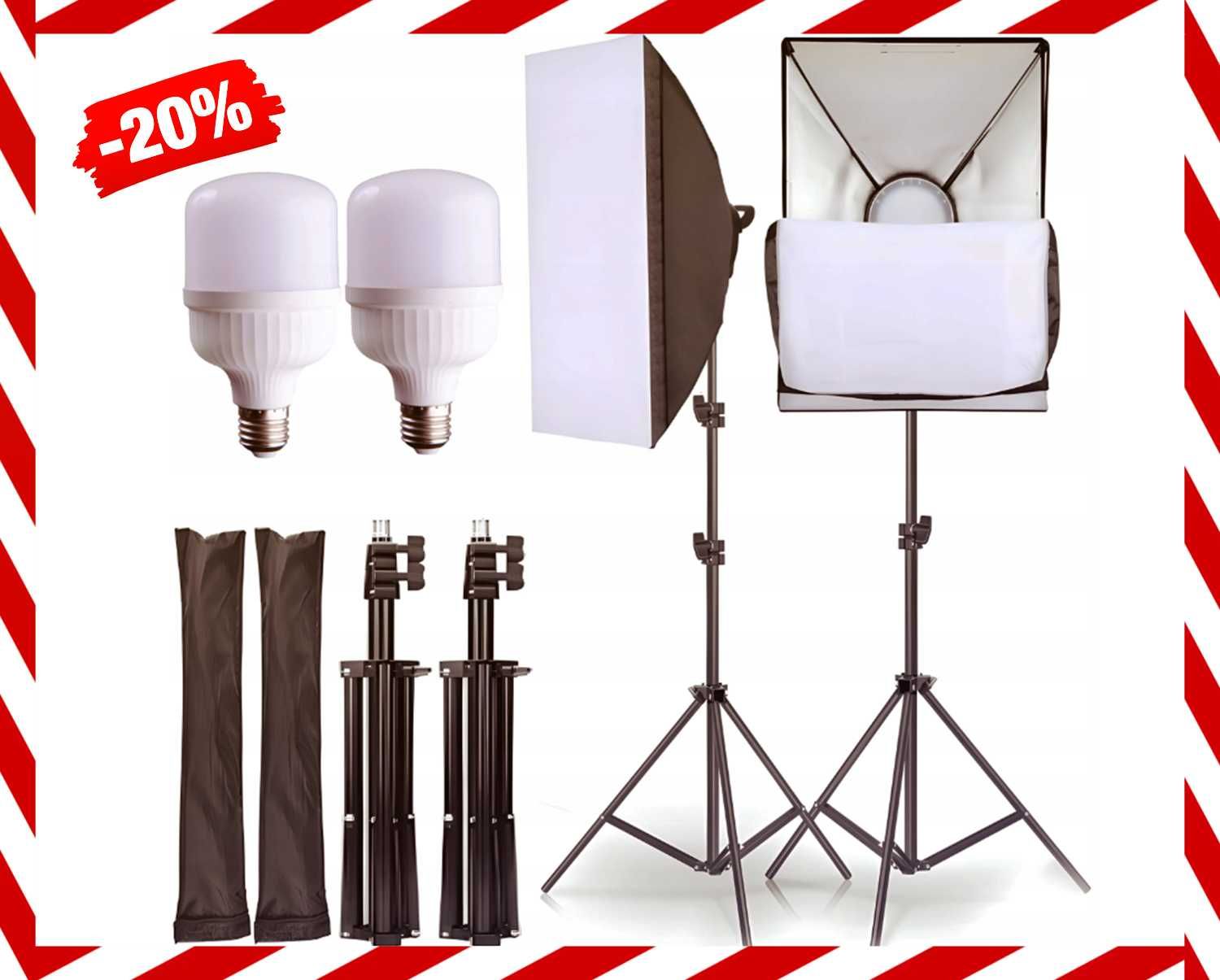 Nowoczesna Lampa x2 Lampy Fotograficzne Statyw Softbox *Wyprzedaż*