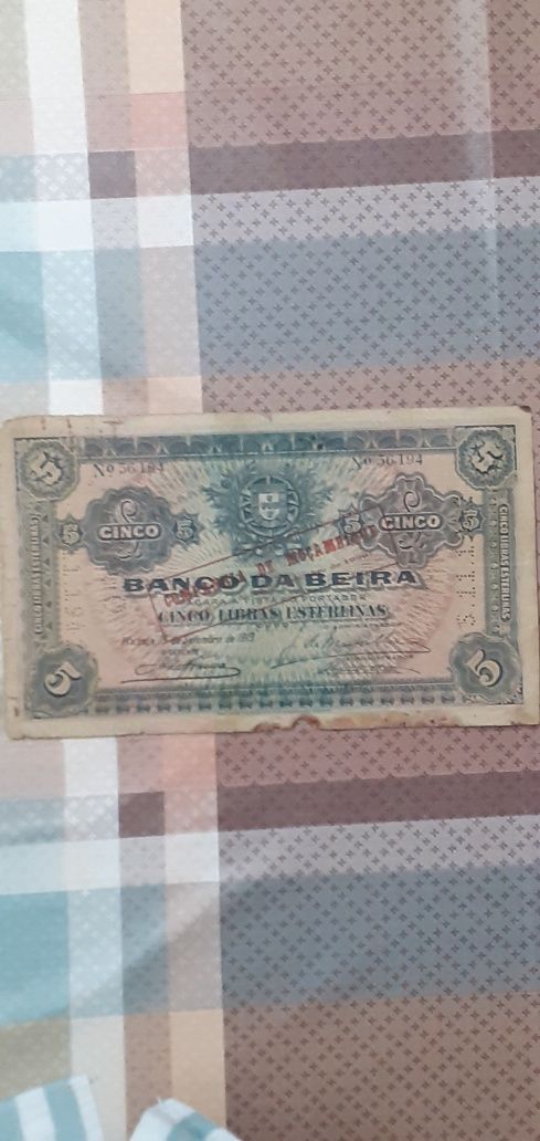 Nota 5 libras esterlinas 1919 Banco  da beira Moçambique