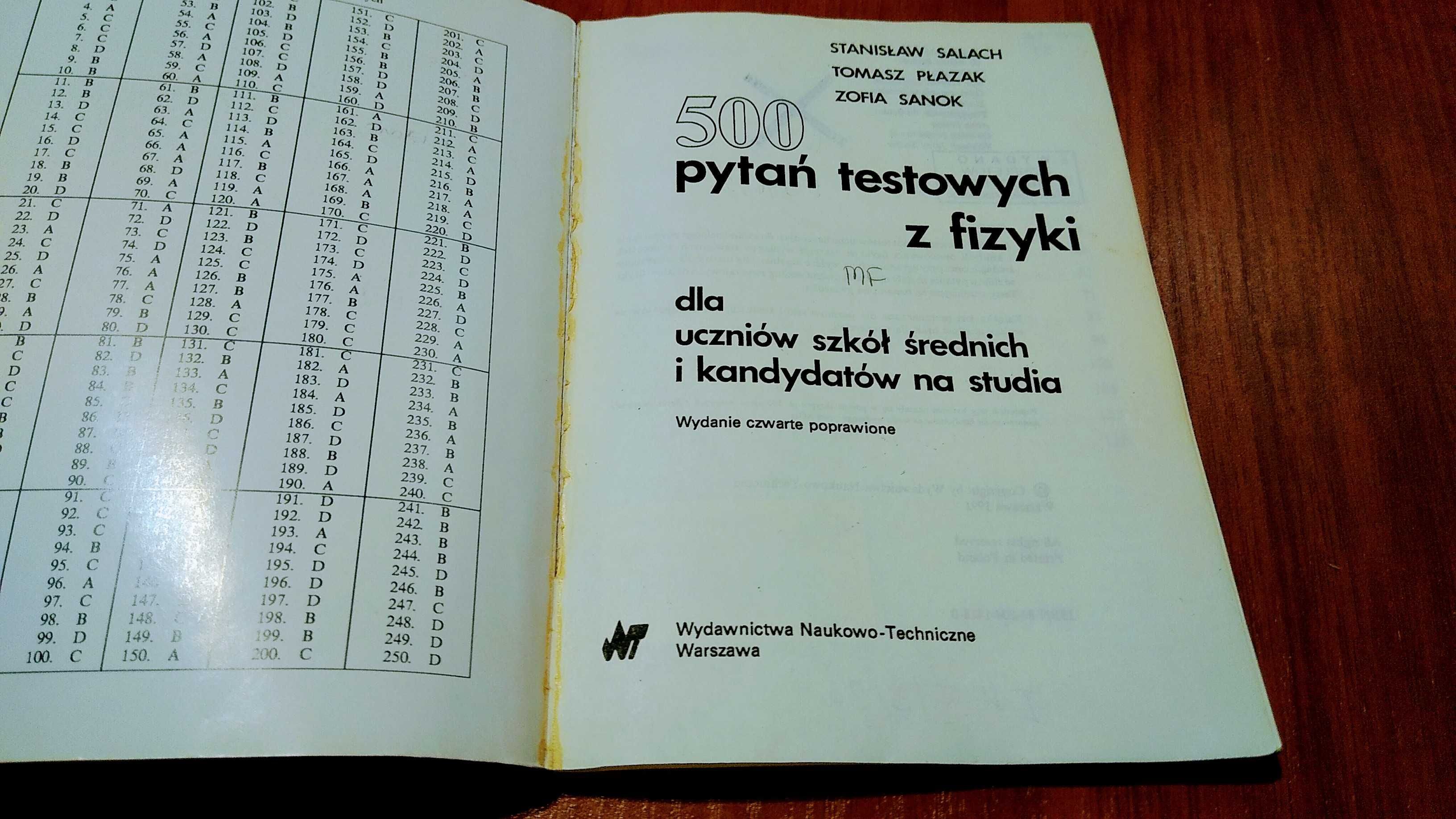 500 pytań testowych z fizyki dla szkół średnich Salach Sanok Płazak