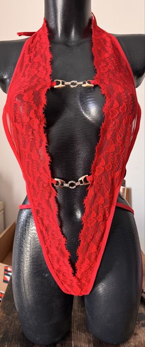 Conjunto renda juncao dourada preto ou vermelho M