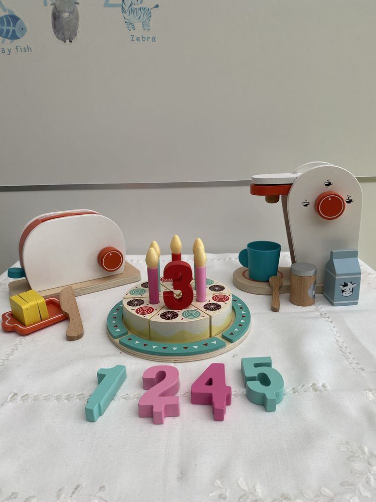 Montessori Brinquedos Bolo de aniversario Torradeira Maquina de Café